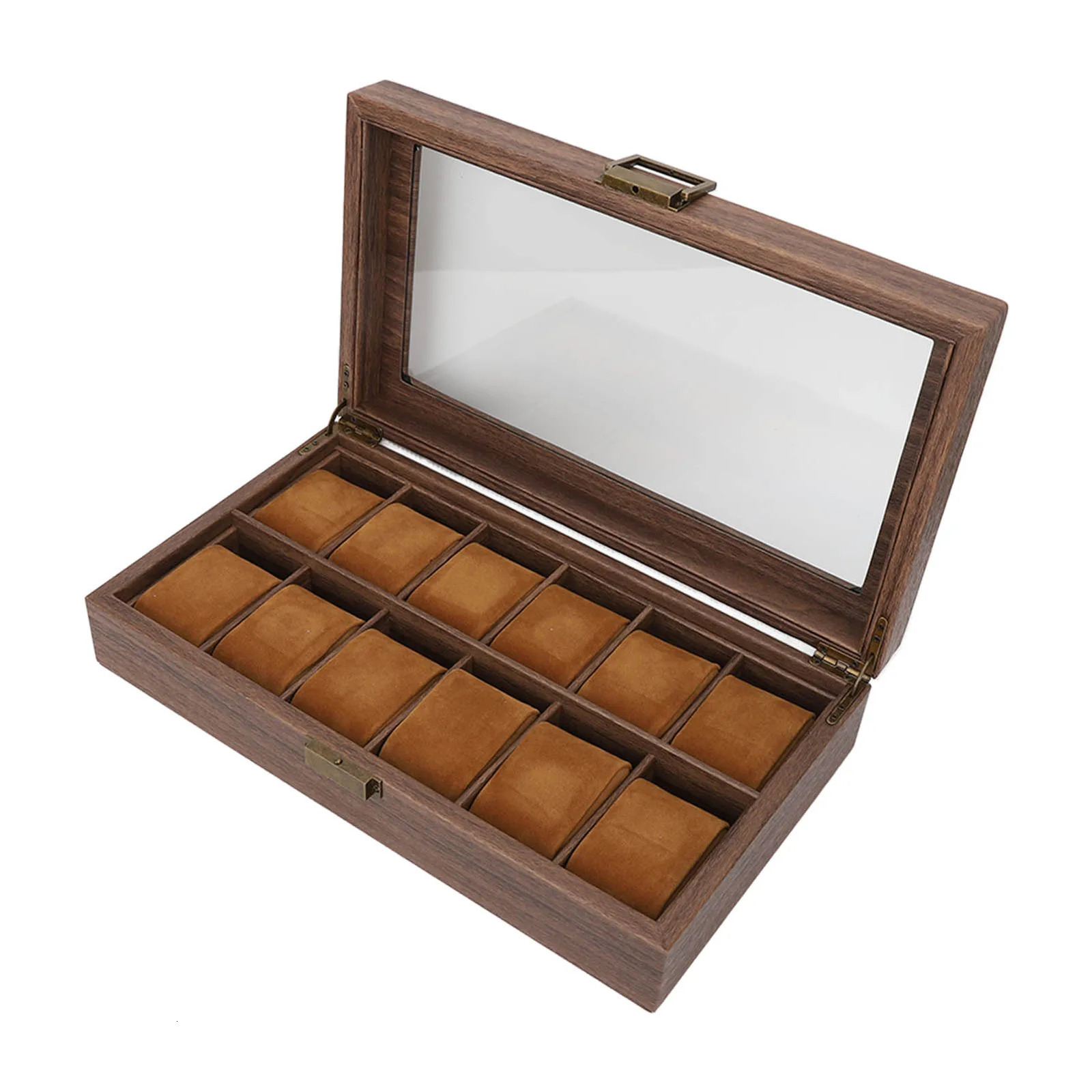 Watch box organizer Ultra PU leather watch display box flannel pad pillow 12 pieces with large window for storage 250102