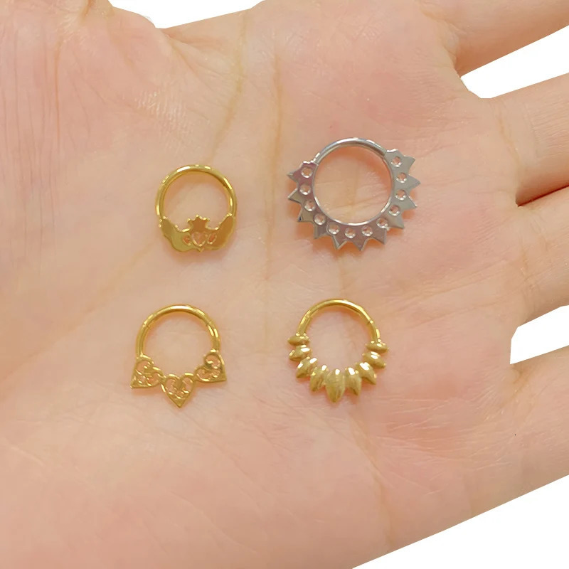 ASTM F136 EAR PIERC Fan-shaped and Heart CZ Hoop Nose Rings Hinged Clicker Labret Tragus Ring Body Piercing Jewelry 250103