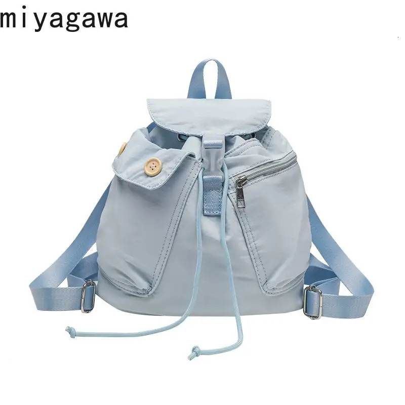 Miyagawa Small Niche Pocket Button Drawstring Backpack Fashion Korean Versatile Backpacks for Women 250102