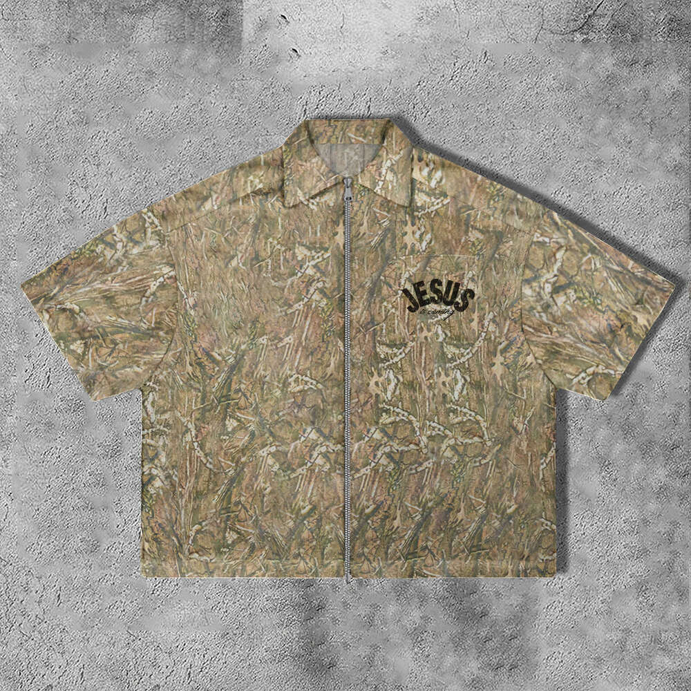 New fashionable 3D digital printed men's zipper shirt short sleeved jacket