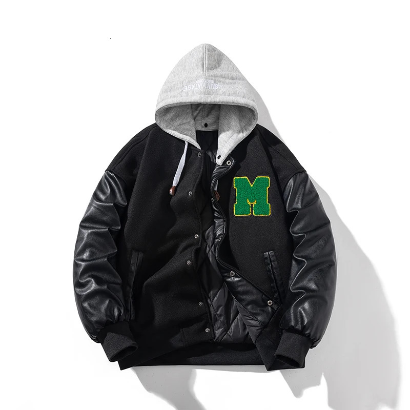 Men Varsity Jacket Winter Women Letter Fashion Baseball Jacket Leather Sleeve Motorcycle Coat Button College Warm Parkas Red 250103