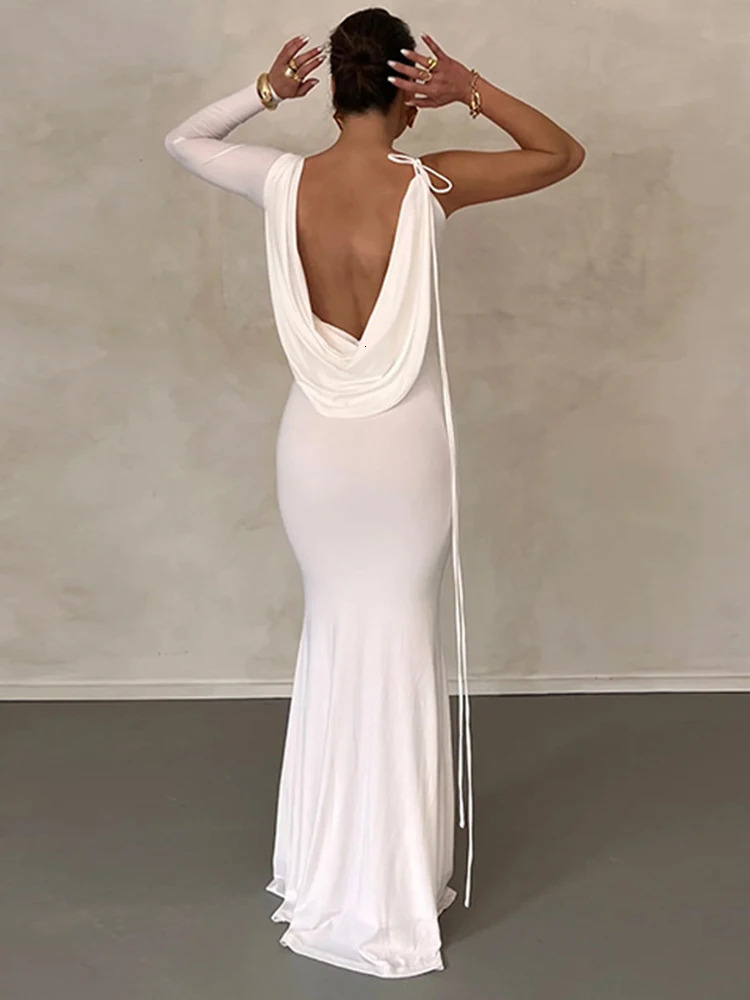 Dulgura lace long sleeved one shoulder dress suitable for women Bodycon party elegant clothing birthday party summer 250103
