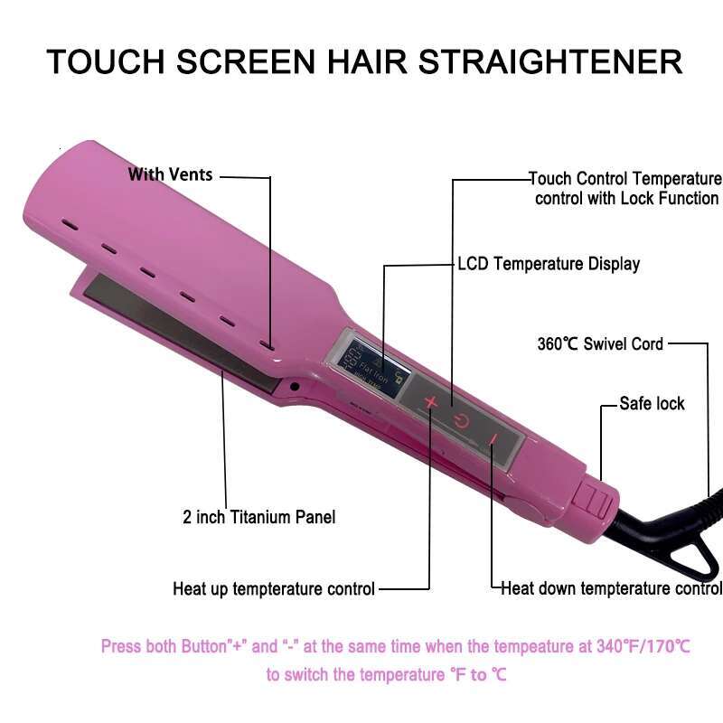 Titanium Flat Iron Touch Screen Technology MCH Wide Plate Brazilian Keratin Treatment 480F Professional Hair Straightener