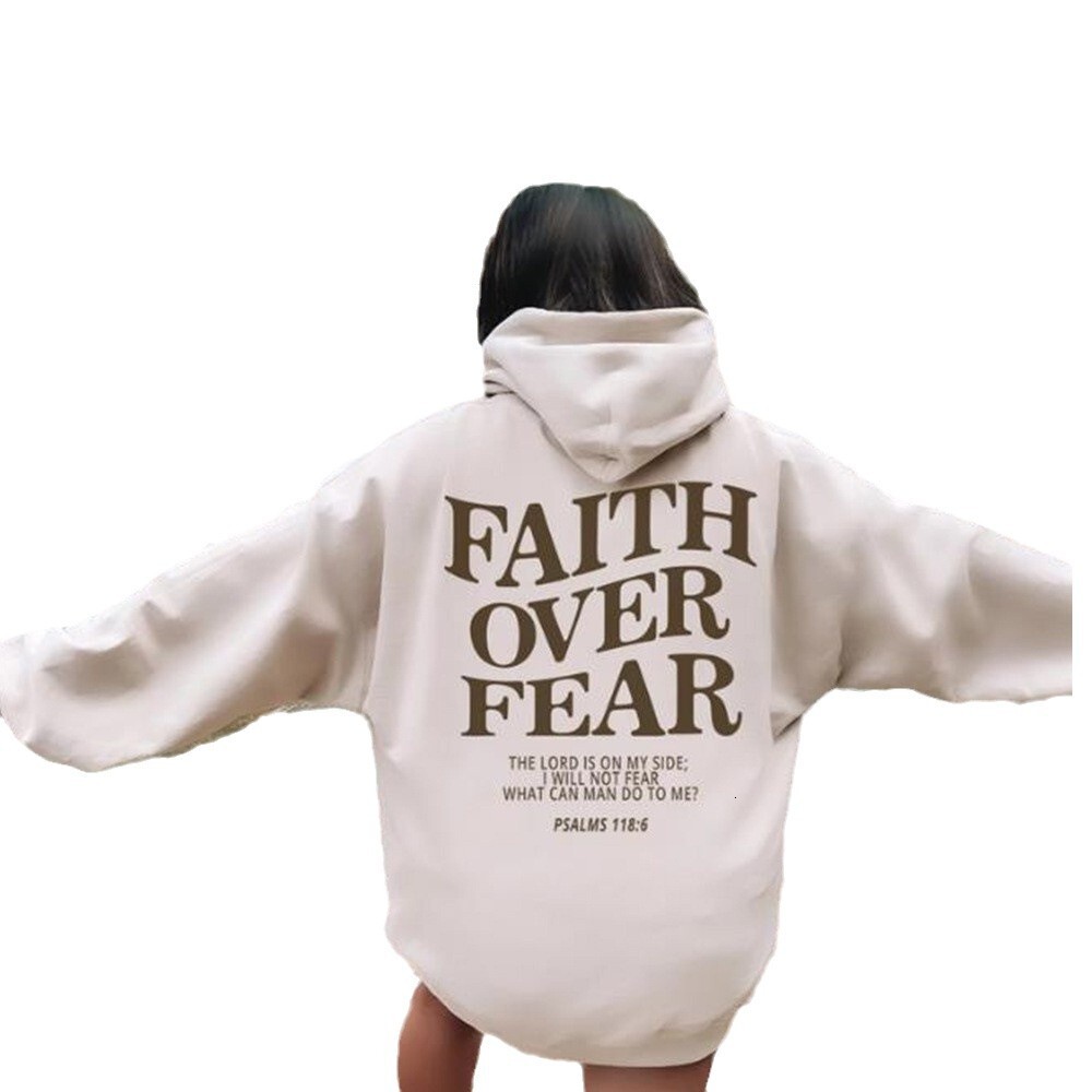 2025 New Hooded Long Sleeve Faith Over Wear Printed Sweatshirt