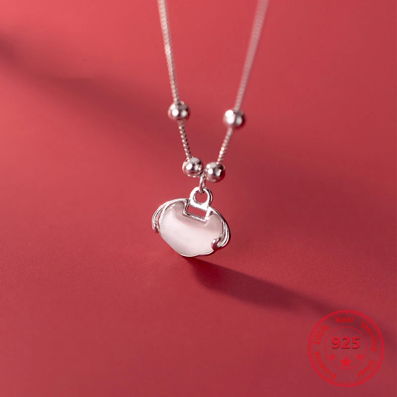 925 Sterling Silver Necklace Oval Long Life Lock Exquisite Pendant Ladies Fashion Retro Style Small Round Bead Chain 250106