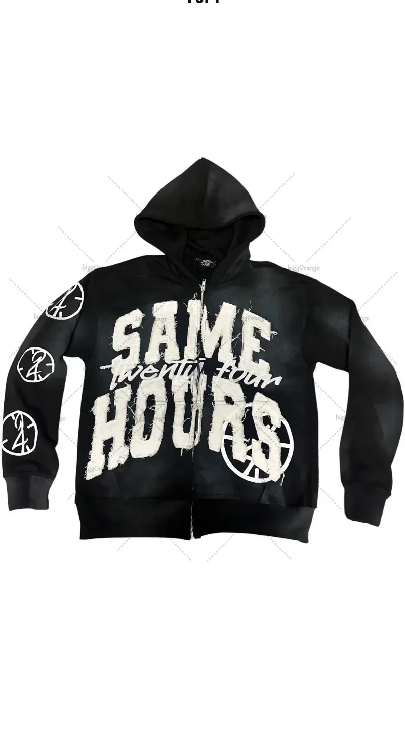 American Trendy Punk Style Letter Print Oversized Sweatshirt Y2K Harajuku Retro Colorful Zipper Hoodie Hip-hop Streetwear 250106