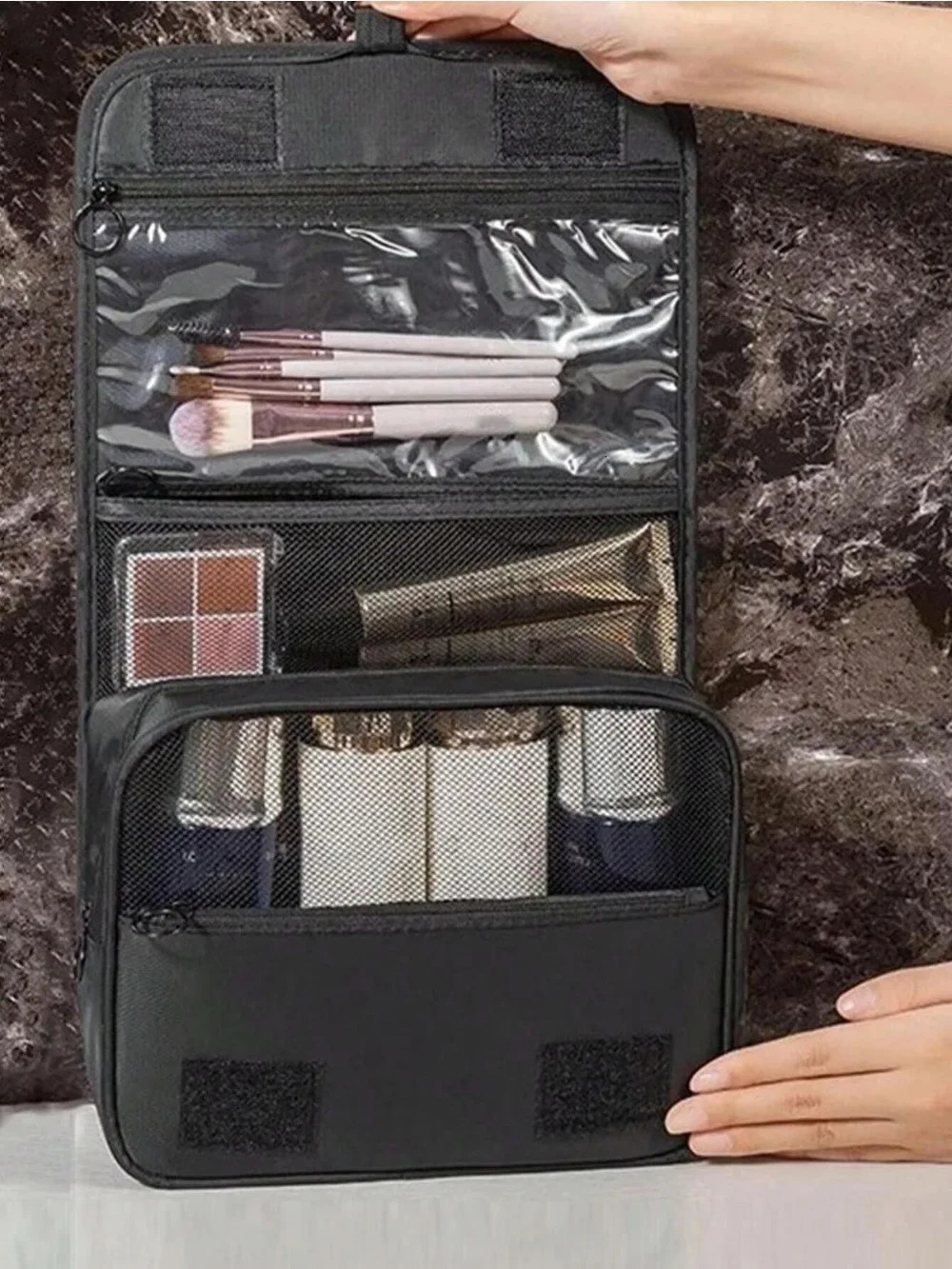 1pc Travel Toiletry Bag Portable Cosmetic Wall Hanging Makeup Storage For Shower Room Accessories 241226