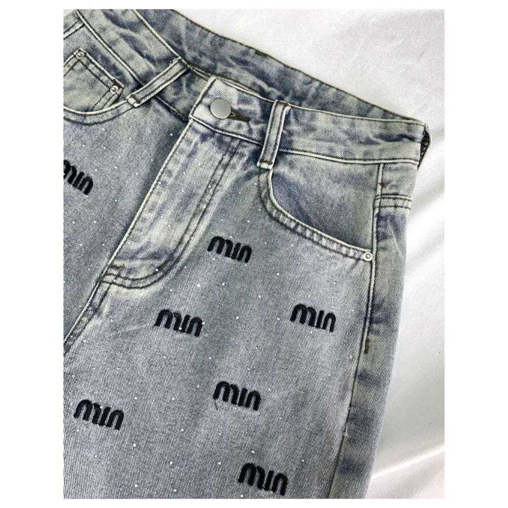 Y2K Korean Fashion Baggy Jeans Narrow Letter Hot Dia High Waisted Denim Straight Women New Slim Wide Leg Pants
