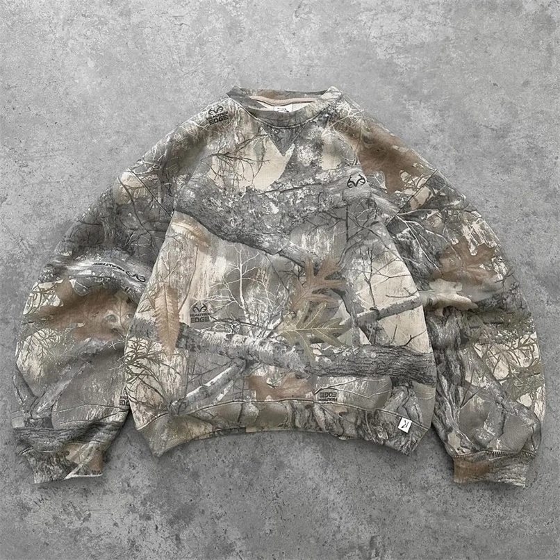 Retro Street Camouflage Sweatshirt European American Fashion Harajuku Pullover Thickened Warm Sweatshirt Y2K Baggy Sports Top 250103