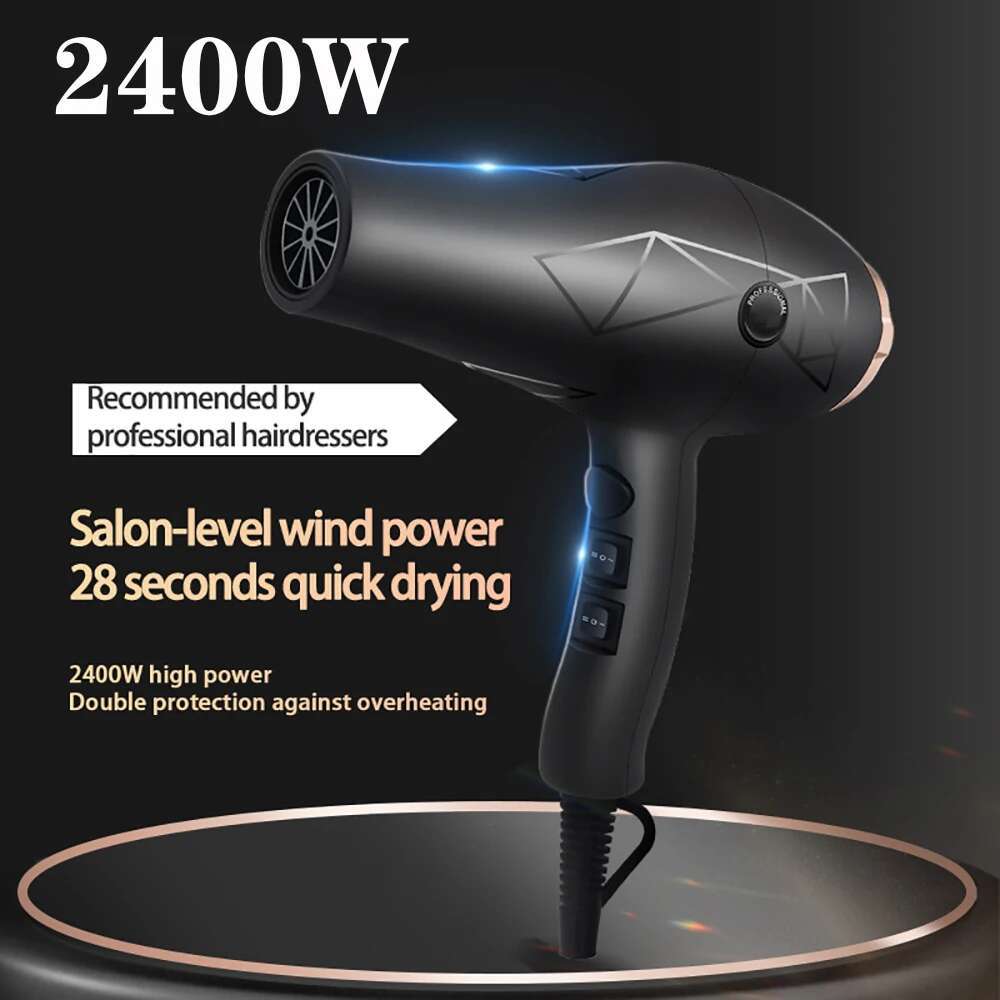 2400W Professional IONS Hair Dryer Blowdryer for Salon High Speed Strong Wind 6 Gears Low Noise 3.5m Cord Length Blower 2 Nozzle