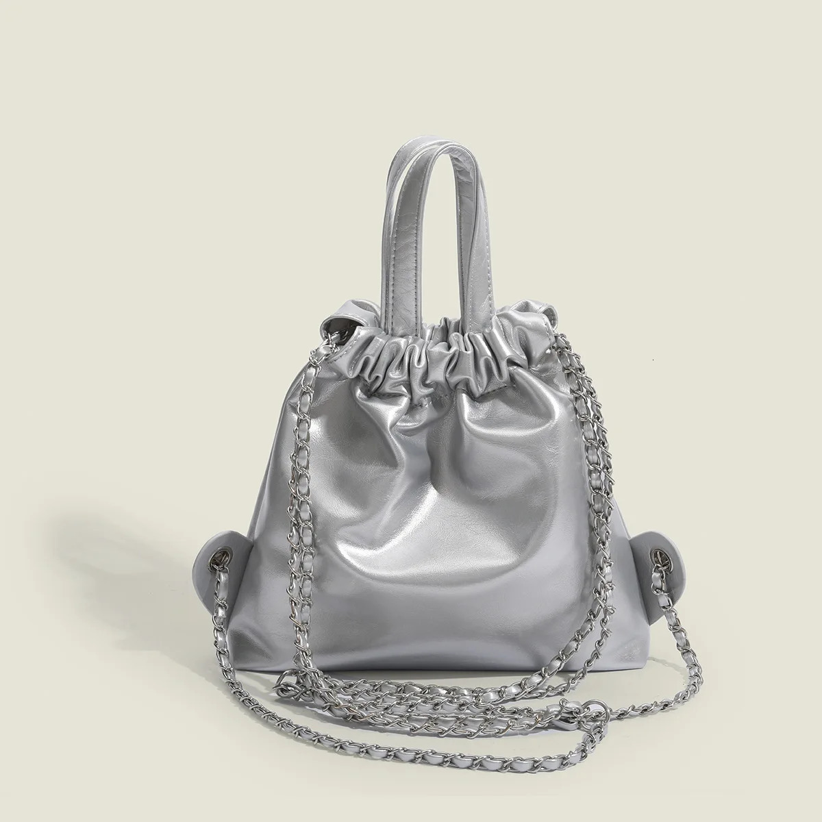 South Korea niche silver gemstone backpack versatile chain backpack large-capacity students school bags for women 250102