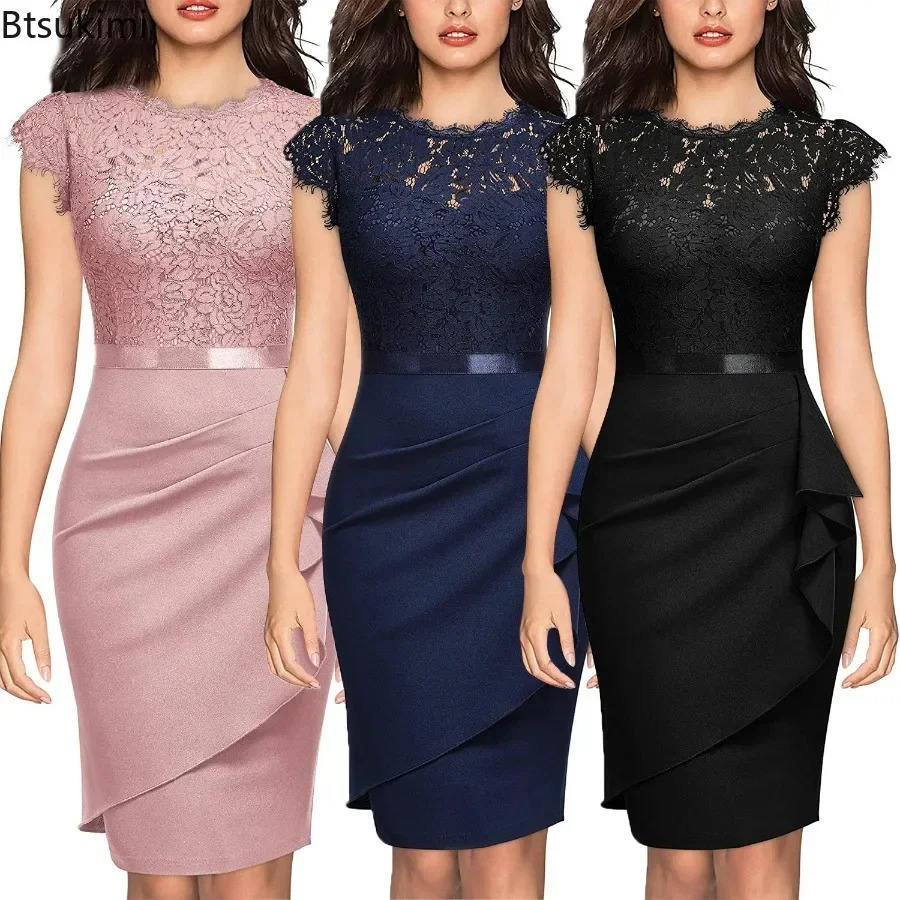 2025 Womens Elegant Lace Evening Dress Wedding Party Dress Sexy Office Womens Body Dress Fashion Birthday Club Vestdos Women 250103