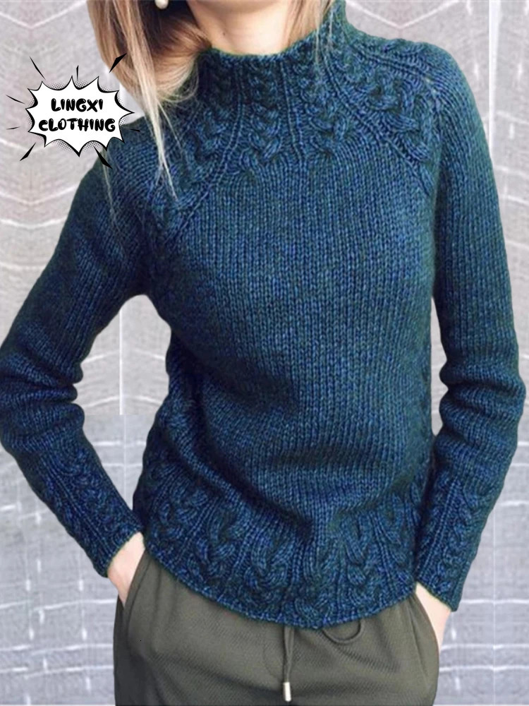 Autumn and Winter Knitted Pullover Womens Top Warm Long Sleeve High Neck Fried Dough Twists Elegant Sweater 250103