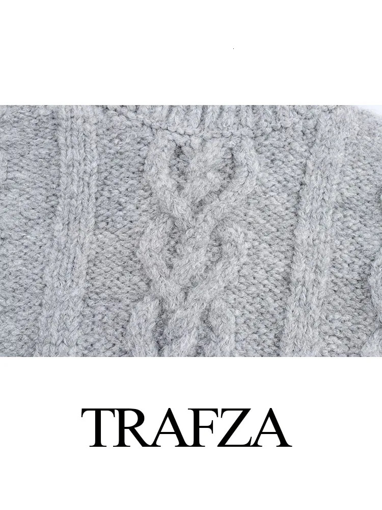 TRAFZA Women Spring Casual Knitted Tops Solid High Collar Long Sleeves Beading Decorate Pullovers Female Fashion Sweater 250103