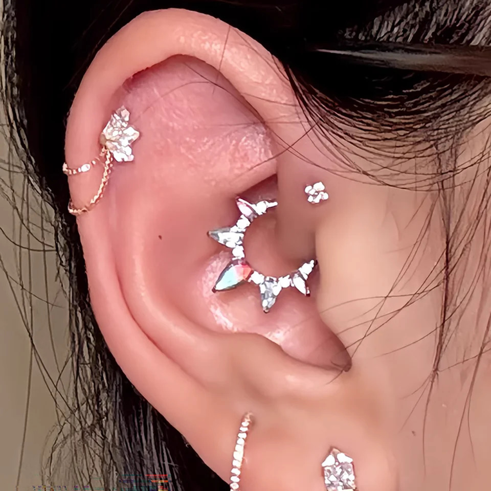 MDNEN ASTM F136 Water Drop Shape Magic Color Opal Clicker Nose Ring Segment Septum Piercing Jewelry 250103