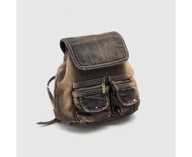 JIAERDI Vintage Denim Mini Backpack Women Retro High Street Pocket Chain Chic Y2k Mochila Casual Backpacks Aesthetic 250102