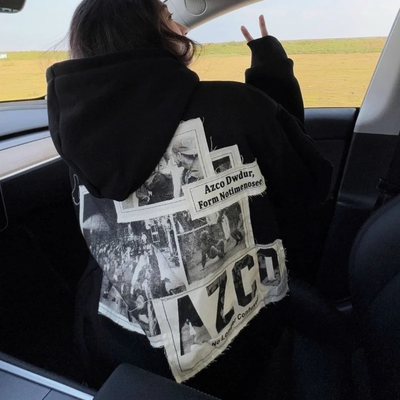 Patch Hoodies Women Clothes High Street Fashion Hip Hop Pullover Sweatshirt Hoodie Loose Casual Versatile Women Clothing Tops 250106