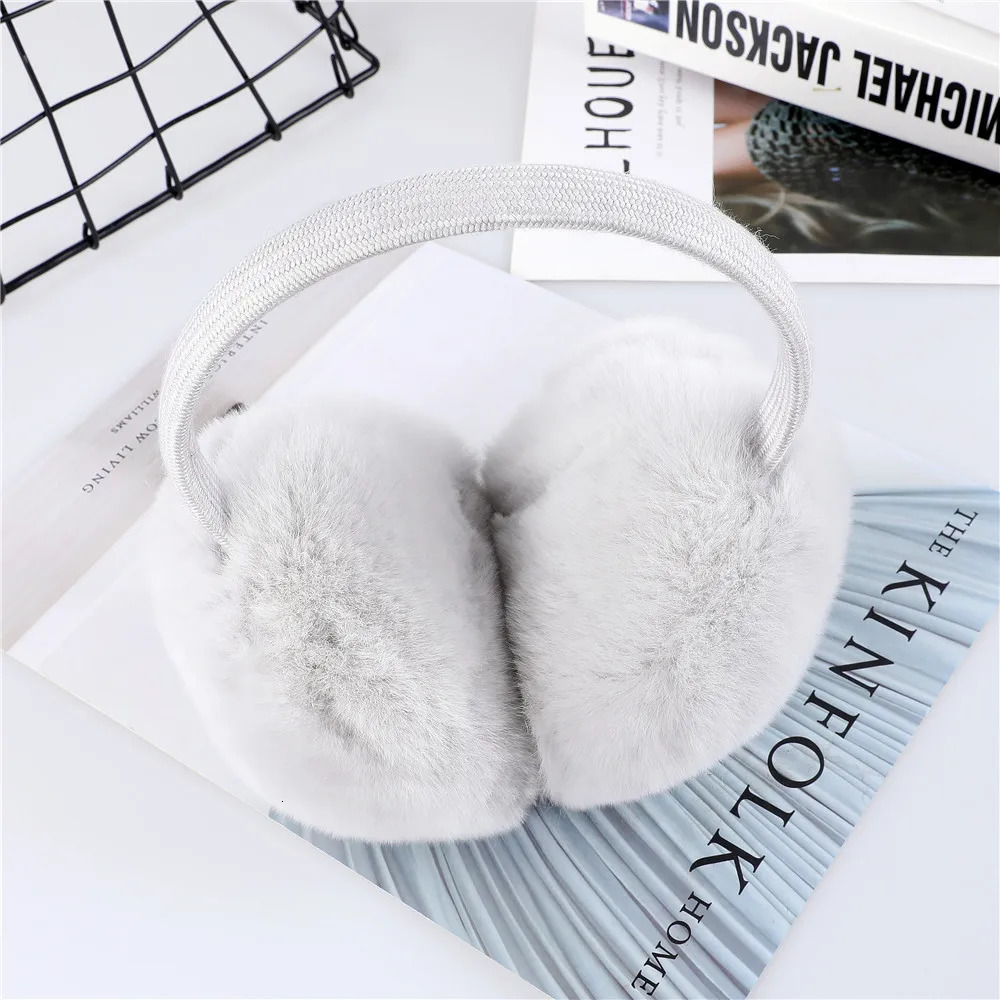 2024 Aarrival Unisex Womens Winter Warm Rex Rabbit Fur Earmuffs Girls Ear Muffle Earflap Ear Cover Double Sided 250106