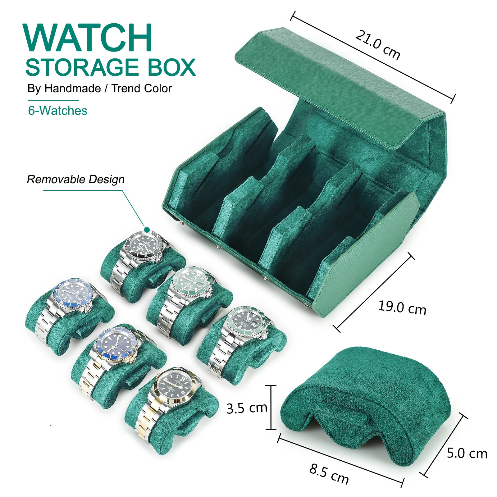 Exquisite green genuine leather hexagonal watch display box 2/3/4/6/8 slot watch rolling box storage organizer bracket 250102