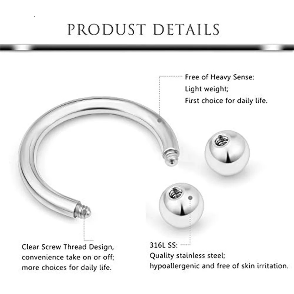 Wholesale 100PCS/Lot Steel Nose Ring Hoop Nostril Piercing Septum Ring Horseshoe Nose Ring Body Jewelry 20G 16G 250103