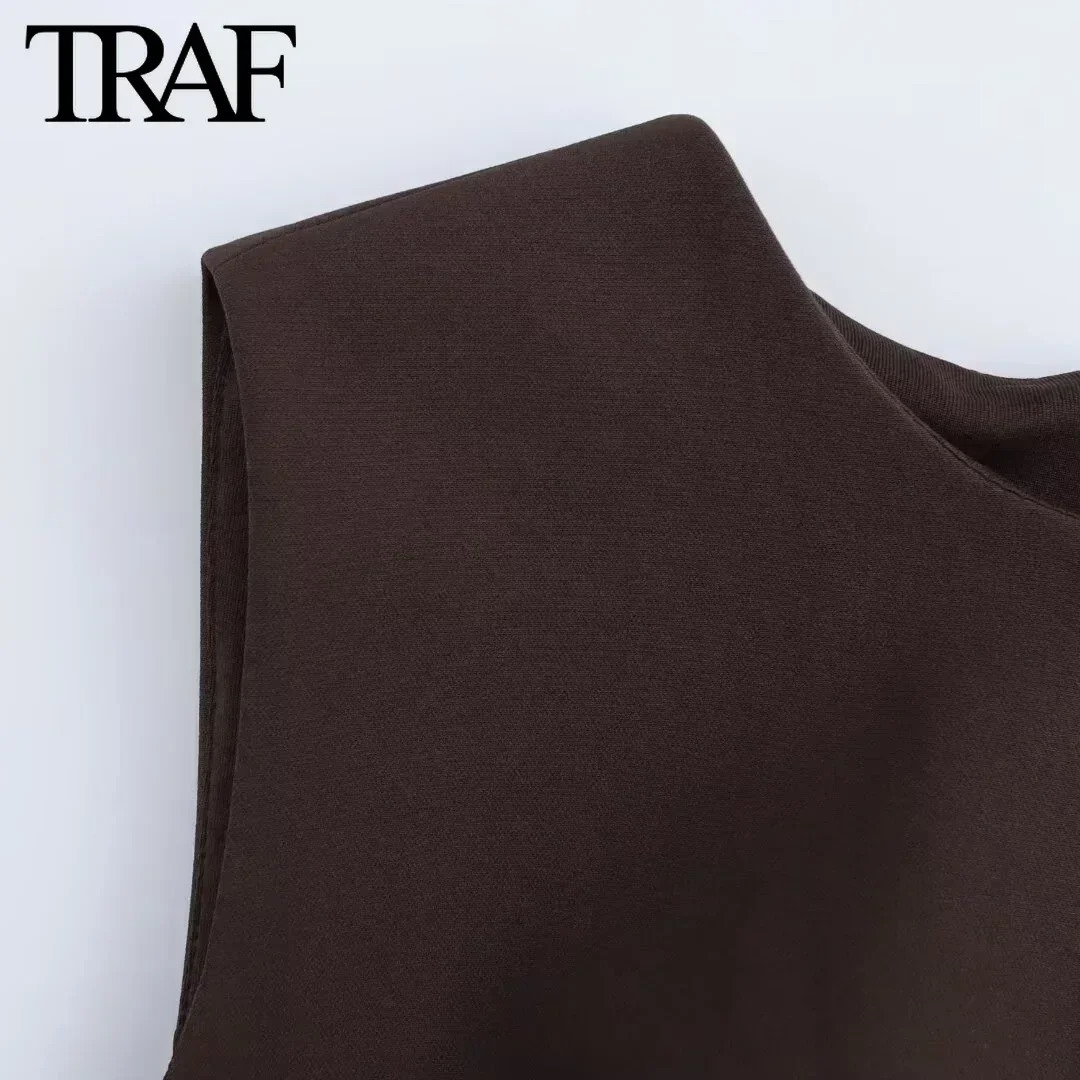 TRAF Elegant Hem Mesh Mini Dress Womens Sexy Slimming O-Neck Sleeveless Womens Party Dress 2025 Spring A-line Womens Dress 250103