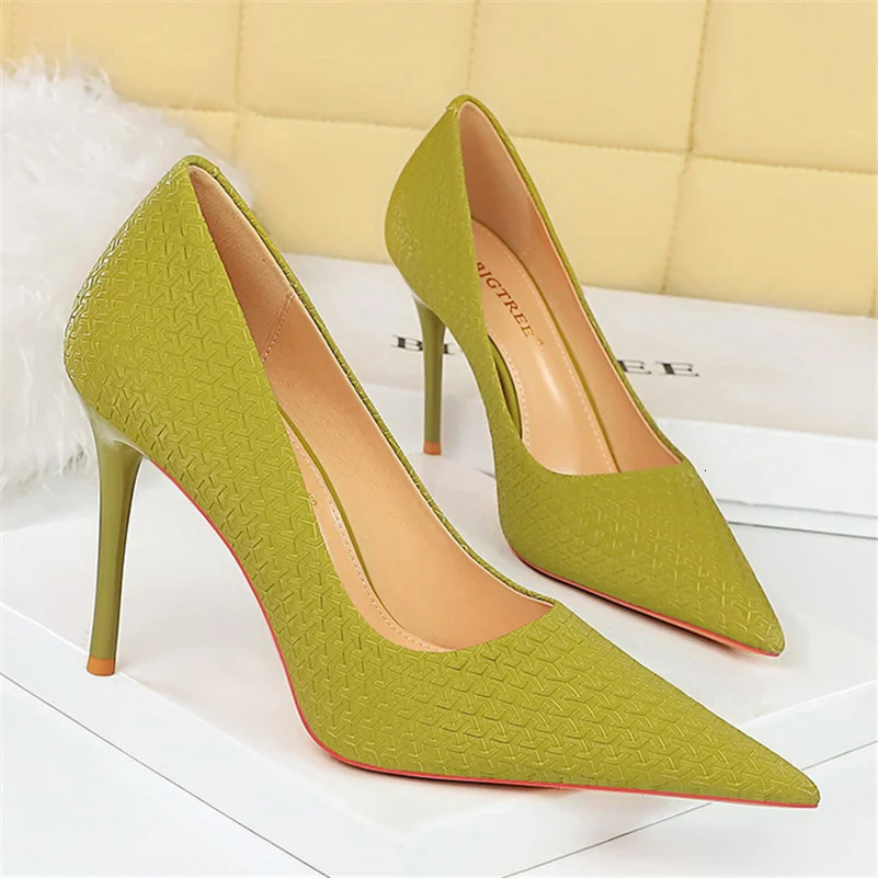 Women Fetish 10cm High Heels Green Pumps Wedding Bridal Stiletto Wedding Sexy Weave Flower Heels Lady Scarpins Event Party Shoes 250103