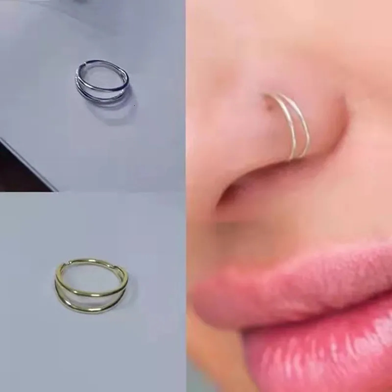 50pcs/Lot Steel Two Rings Open Bend Seamless Smoothly Septum Hoop Nose Ring Earring Body Nose Lip Piercing 20G 250103