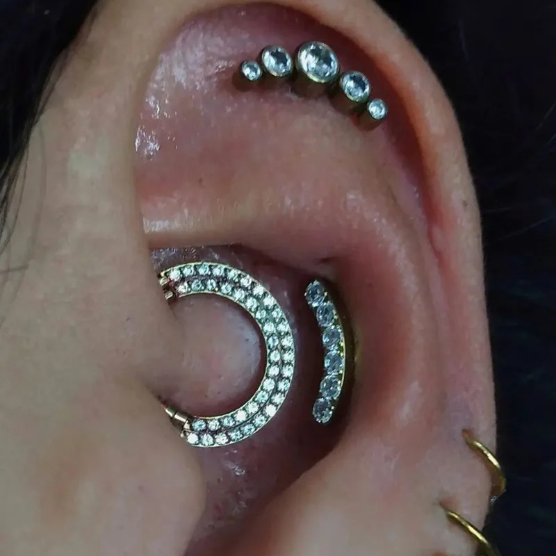 G23 Ear Cartilage Earring Earlobe Piercing Two Rows CZ Zircon Paved Nose Rings Hoops Nipple Lip Clicke Ring Jewellery 250103
