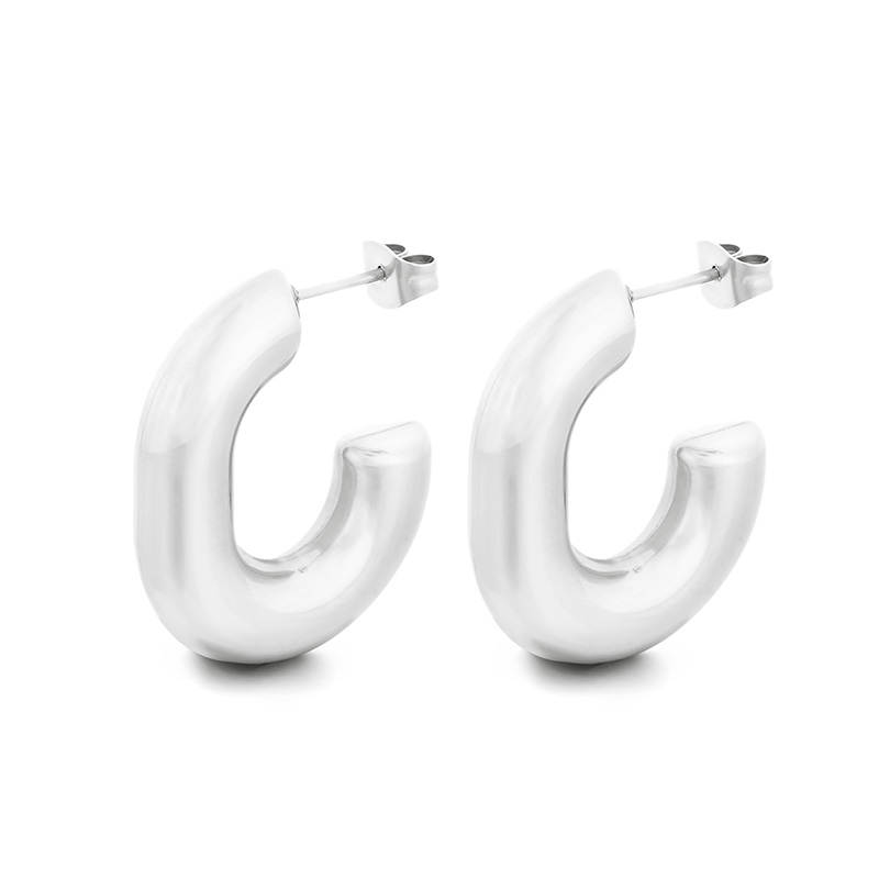 Fashion Women Girls Silver Gold Stainless Steel White Zircon Moon Letter Heart Double Circle Stud Earrings Jewelry