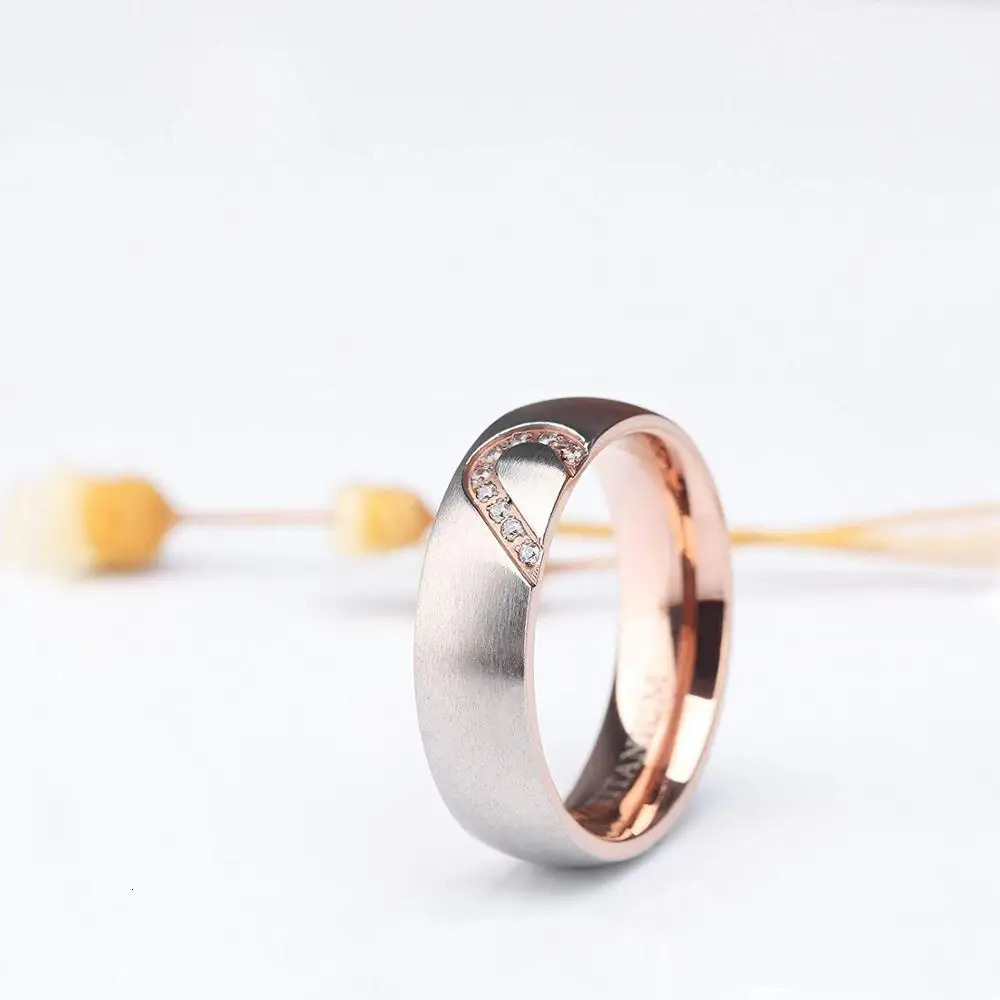 Tigrade Couple Ring High Polish Dome Heart Shape Inlay Rings for Men Women Wedding Band Jewellery Lover Rings Gift 250103