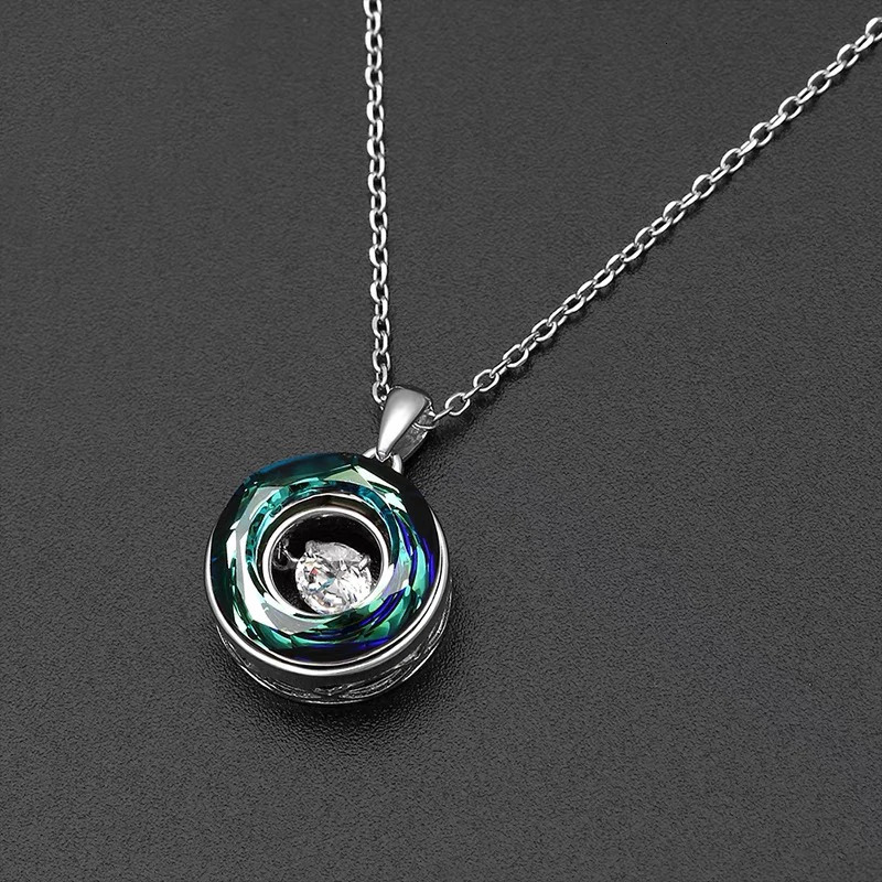 Silver 925 Sparkling Dancing Stone Zircon Round Pendant Necklace for Women Austrian Crystal Necklaces Fine Jewelry Gift 250106