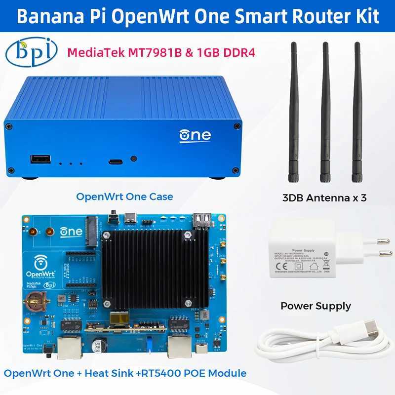 Routers Banana Pi OpenWrt One MediaTek MT7981B 1GB DDR4 2.5GbE RJ45 and Gigabit Ethernet RJ45 256 MiB SPI NAND Smart Router+Chassis Power Supply Q2501