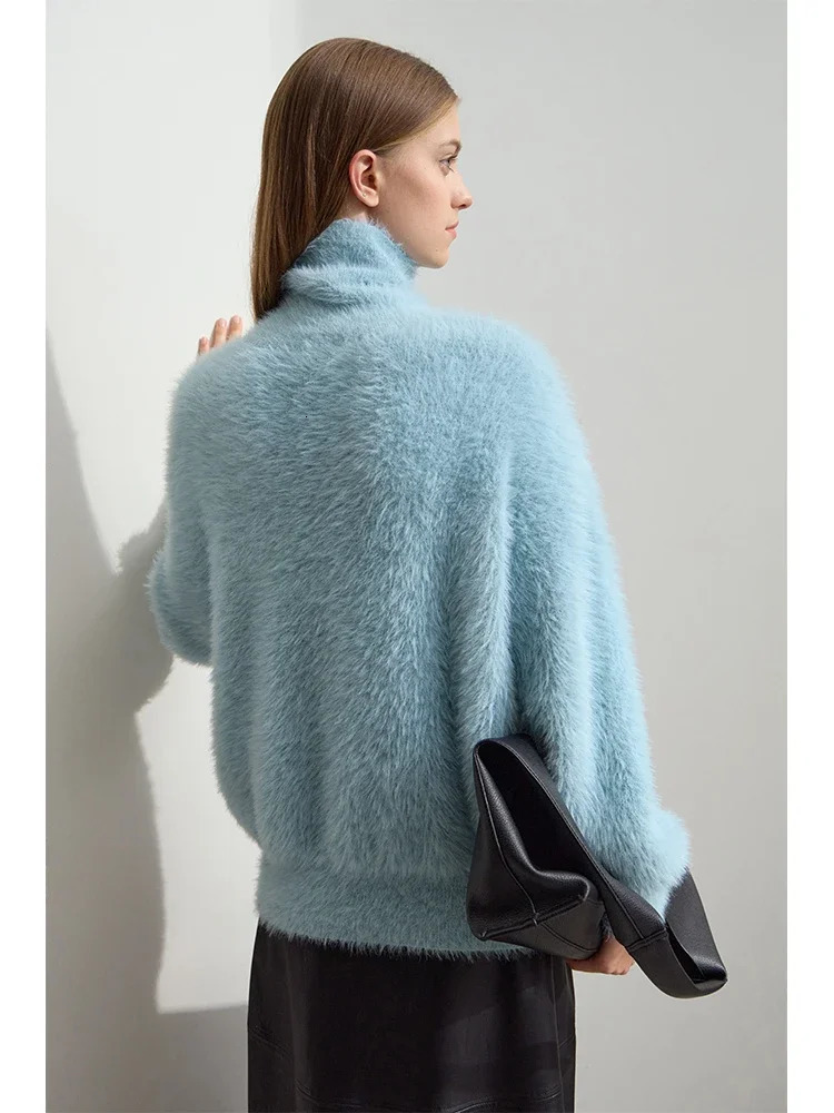 Amii Winter Womens Clothing Turtleneck Zipper Mink Sweater Loose Shoulder Sleeve Pullovers Knitted Tops 12444250 250103