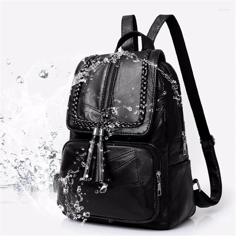 School Bags Women Leather Backpack Bag Classic Black Waterproof Travel Shoulder Multi-function zhanyishengli