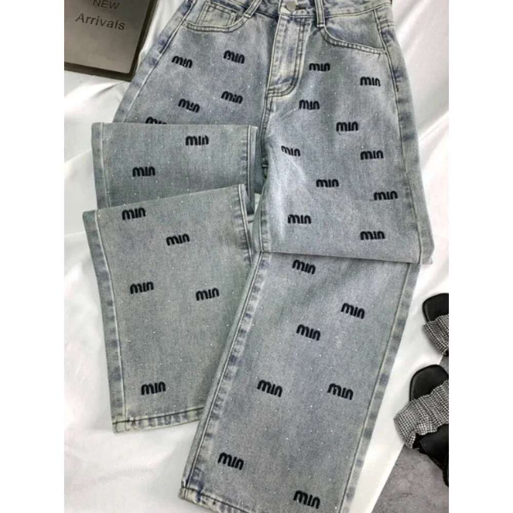Y2K Korean Fashion Baggy Jeans Narrow Letter Hot Dia High Waisted Denim Straight Women New Slim Wide Leg Pants