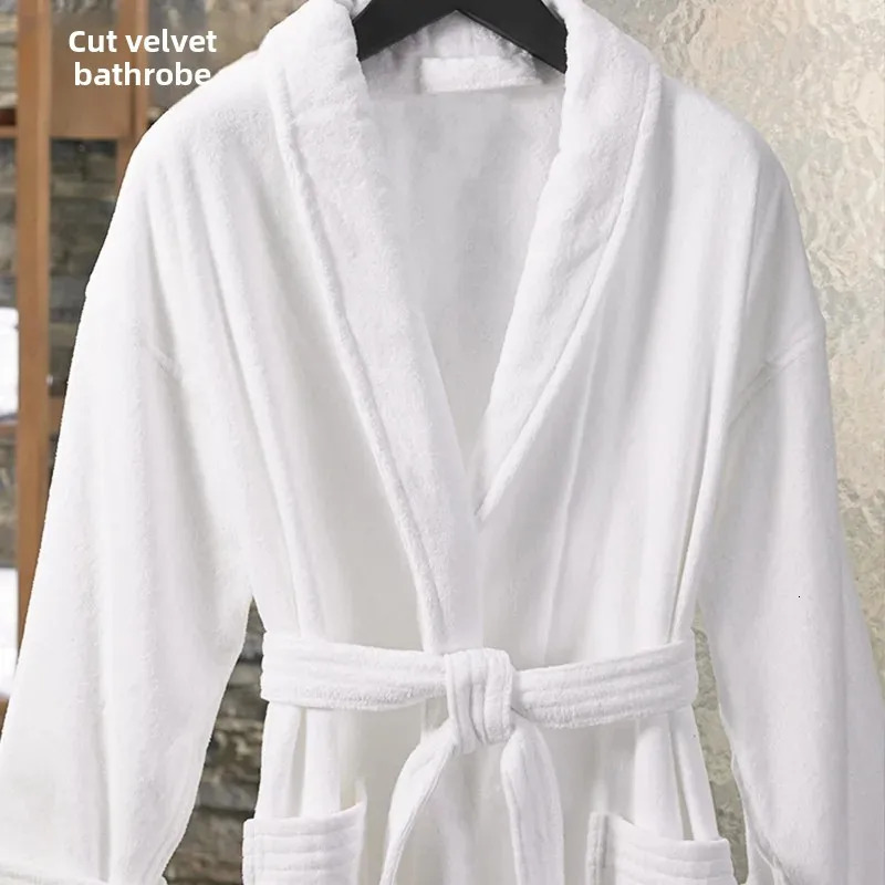 Pure Cotton el Bathrobe White Fleece Checked Robe Five-Star el Quality Bathwear Home Use Products From China Mainland 250102
