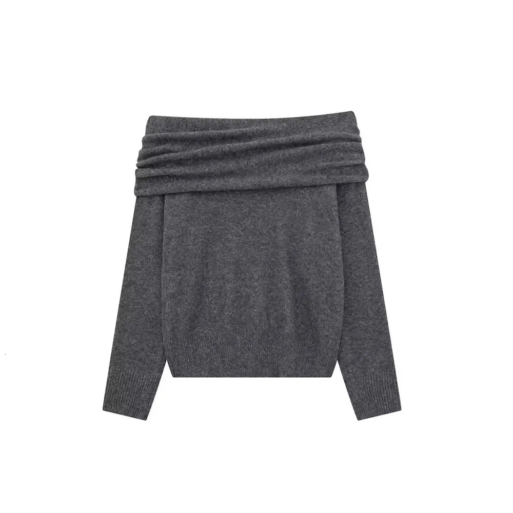 Womens Off Shoulder Soft Glutinous Sweater Base Loose Long Sleeved Pleated Knit 250103
