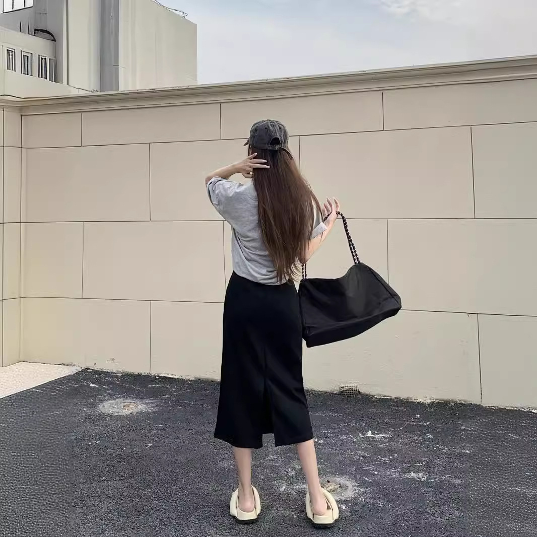 NK3120 skirt women spring and summer high waist slit hip straight long skirt a-line mid-length one-step skirt