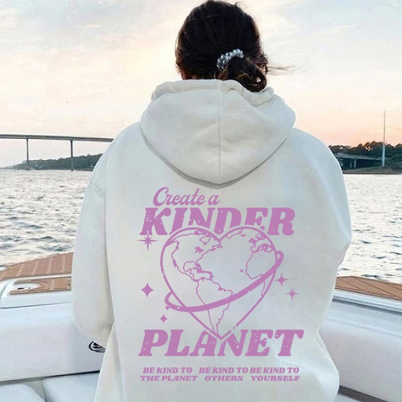 2025 New Model Free Shipping Fashion Autumn Winter New KINDER Love Map Back Collar And Velvet Hoodie Women's Clothing