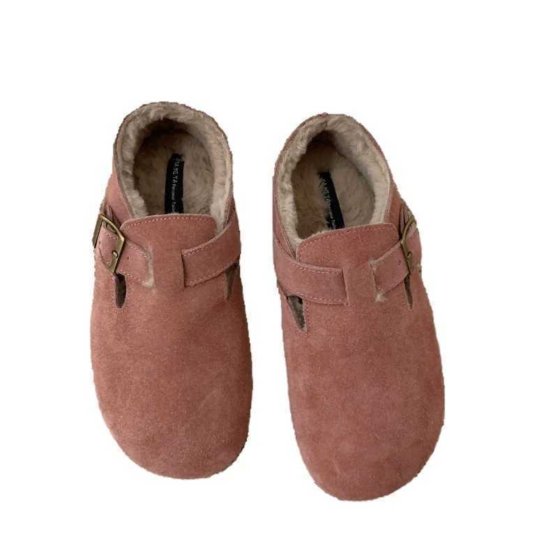 2025 slides slippers clogs Mao Shoes with Velvet Boken Single Shoes for Women Autumn/Winter Bean Shoes One Step Shoes Le Fu Shoes Leather Warm Cotton 