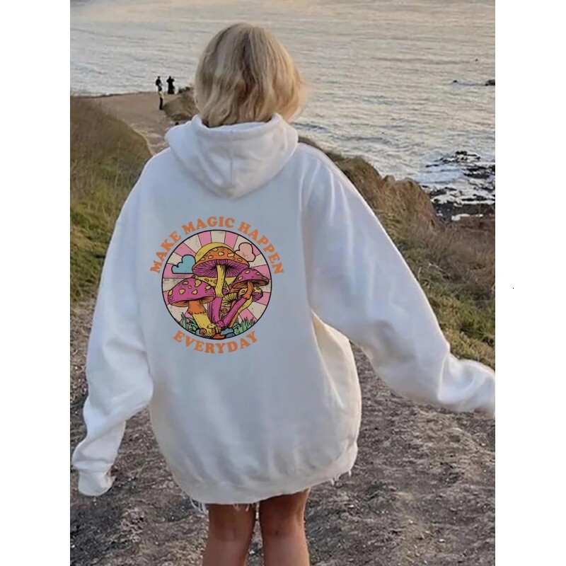 European Women's Velvet Sweatshirt With Plain Letter Kangaroo Pocket Drawstring Print Hoodie