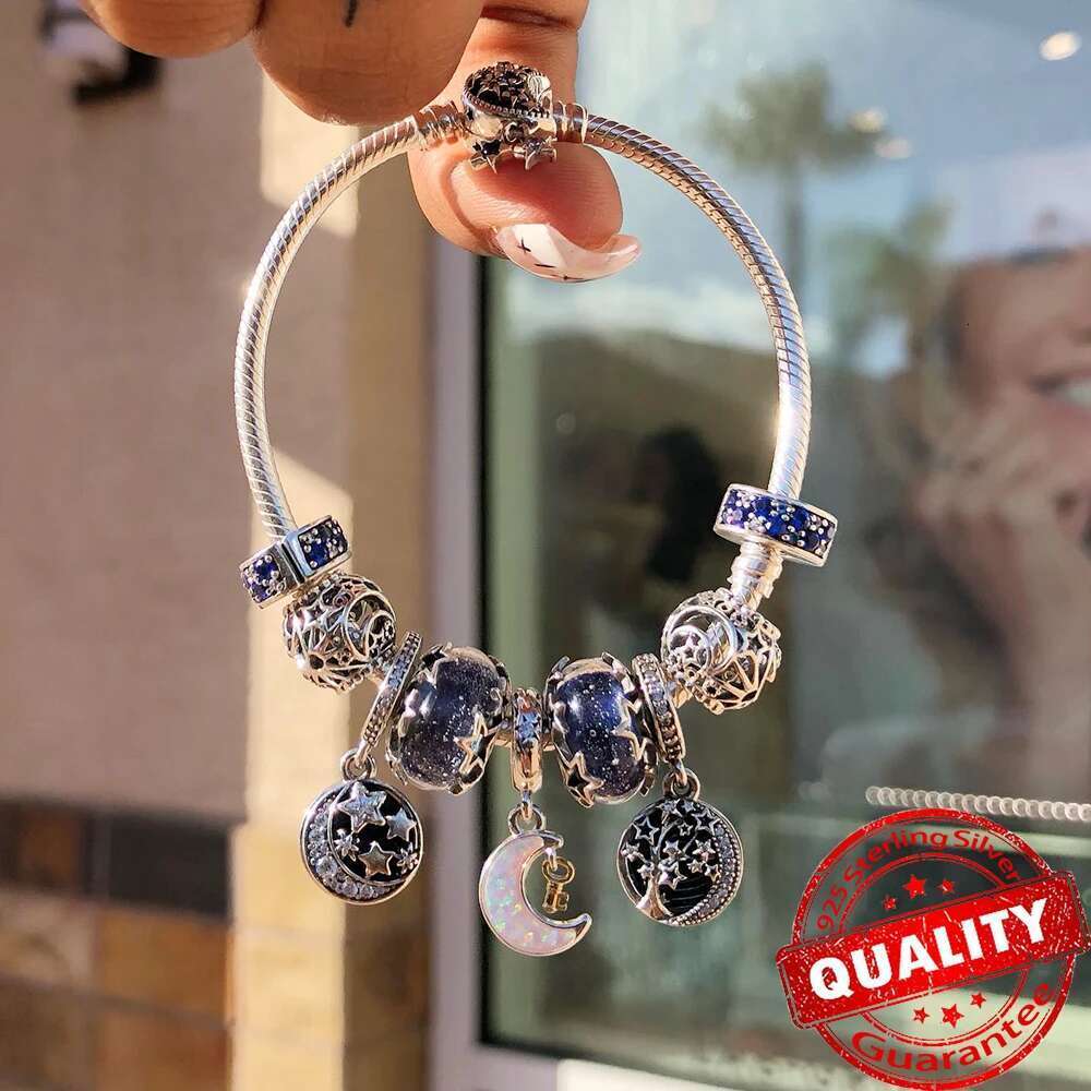 925 Authentic Sterling Silver Charm Sparking Star Moon & Sun Pendant Fit Bracelets DIY Women Necklace Jewelry Gift