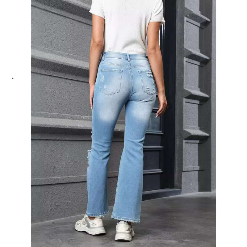 Women's Wear Street Pants New High Waisted Slim And Perforated Flared Jeans For Women