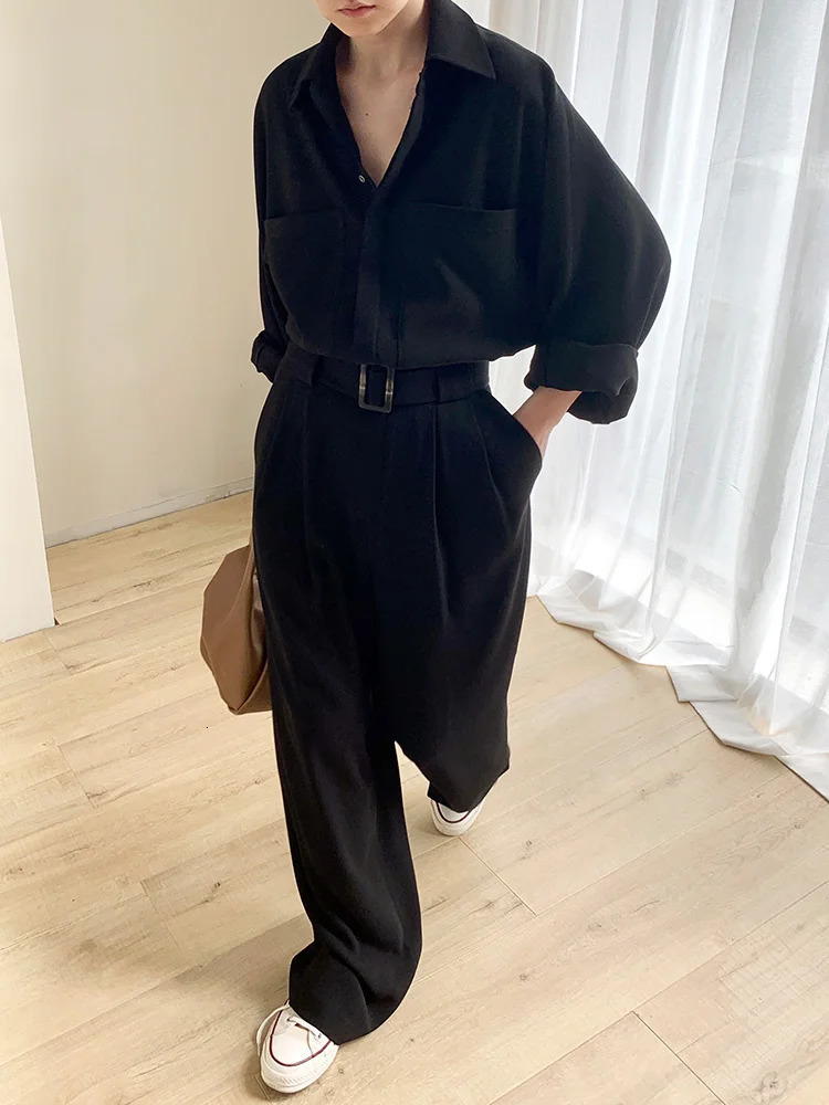 EWQ Elegant Temperament With Bandage Jumpsuits Long Sleeve Big Pocket Fashion Office Lady Jumpsuit Autumn Winter 16U4460 250103