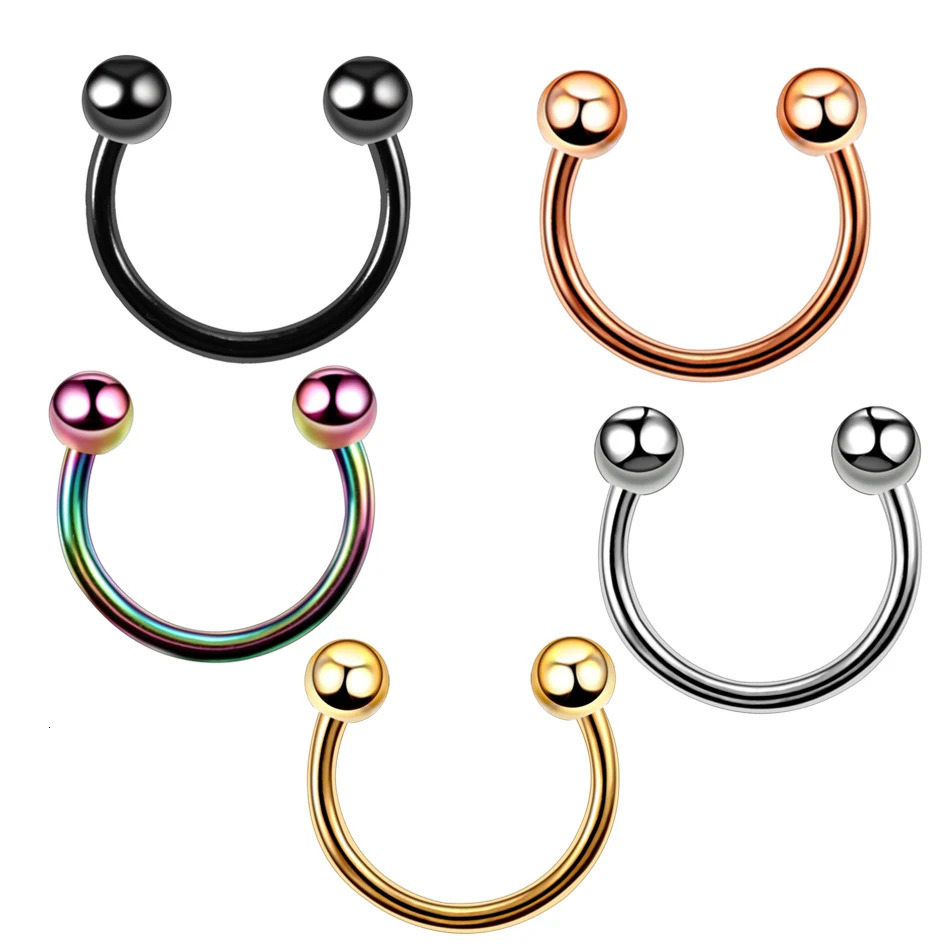 10PCS G23 Horseshoe Ring Piercing Crystal Ear Tragus Cartilage Eyebrow Lip Ring Nose Septum Hoop Rings Piercing Jewelry 250103