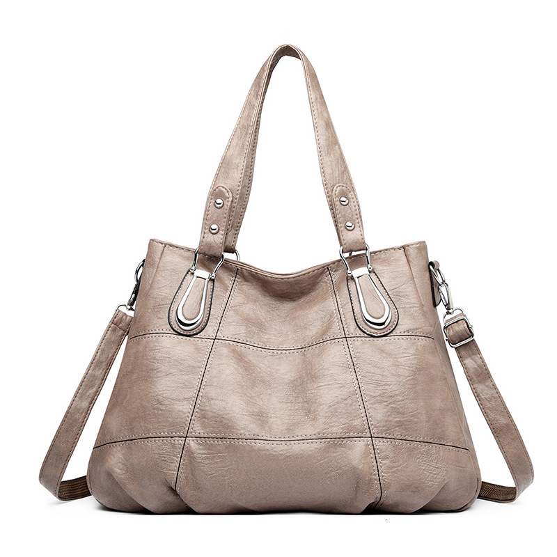Women's 2024 New PU Soft Leather Shoulder Large Capacity Fashion Splicing Handheld Tote Bag