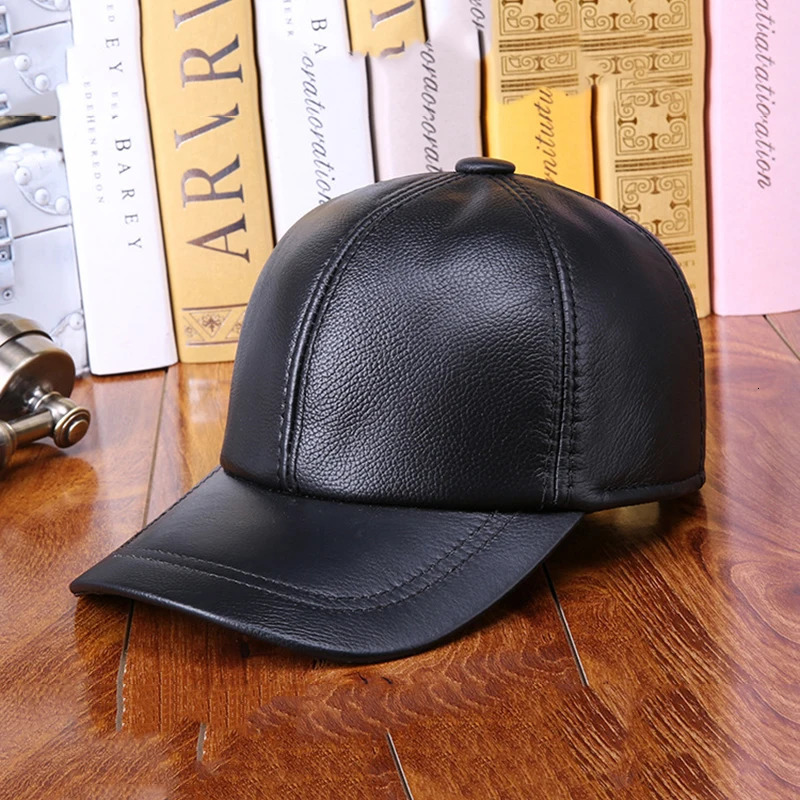 Men Women Real Cowhide Leather Earlap Caps Male Female Fall Winter 100% Real Cow Leather Hats Casual Outdoor Baseball Cap 241230