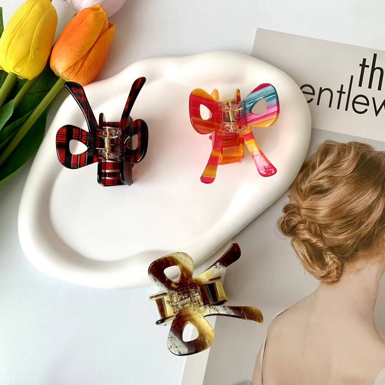 Rigorous selection of colorful bow acetate scrunchies cute butterfly hair clips rainbow color super female shark clip hair accessories premium sense