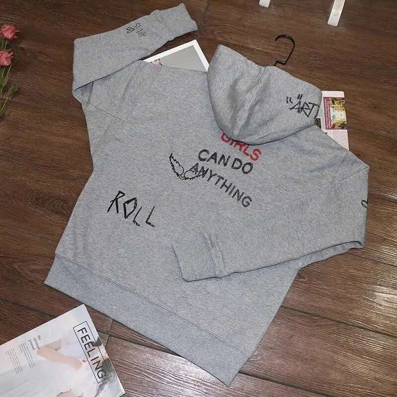 Cotton Hooded Sweatshirt Graphic Letters Print New Sweatshirts Female Long Sleeve Zipper Autumn Winter Women Hoodies