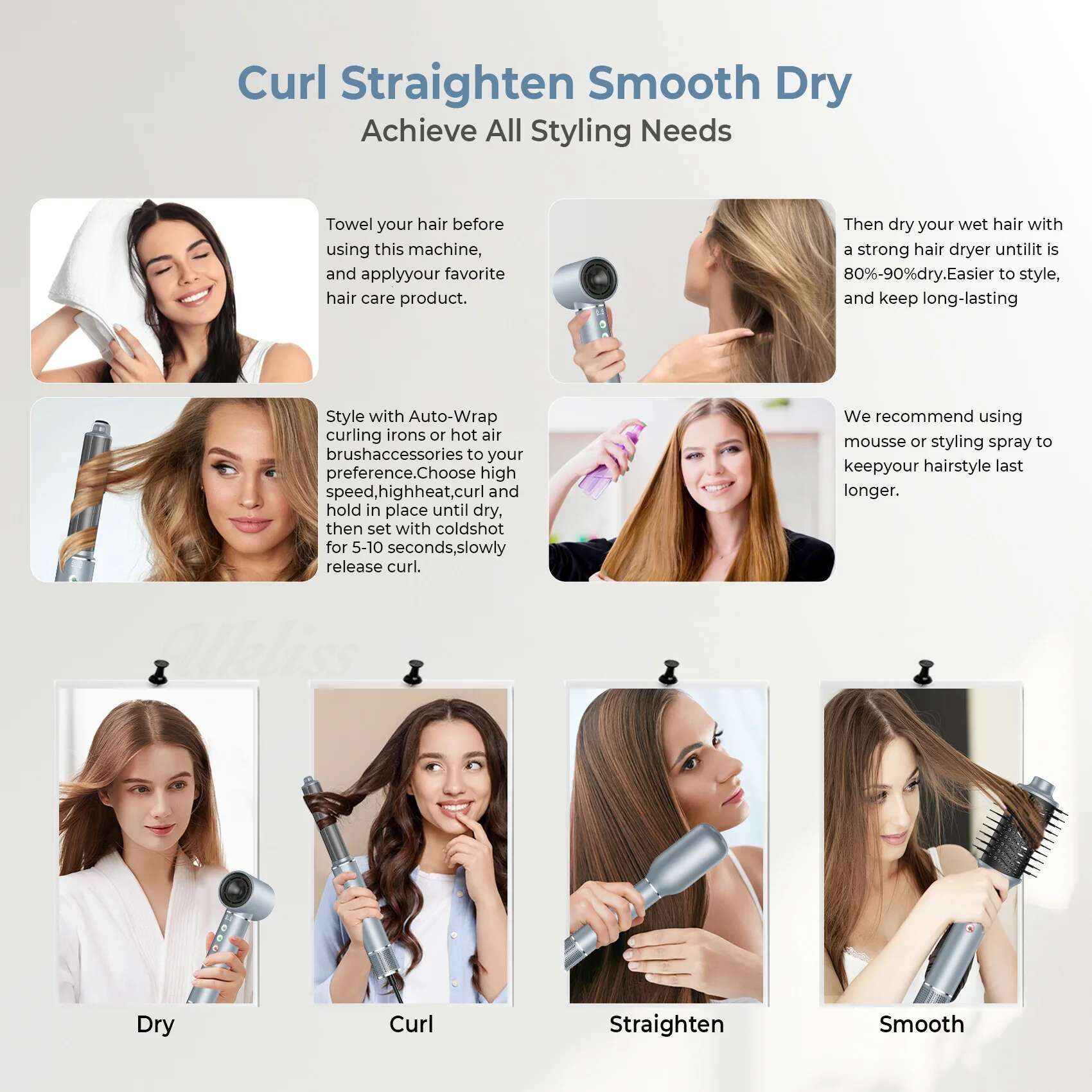 5 in 1 Styler, Hair Dryer Brush, Auto Air Wrap Curlers Frizz-Free Fast Drying, Curg, Straightening Volumizing, 110000 RP